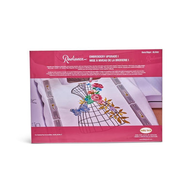 Embroidery upgrade kit packaging with floral design on a white background