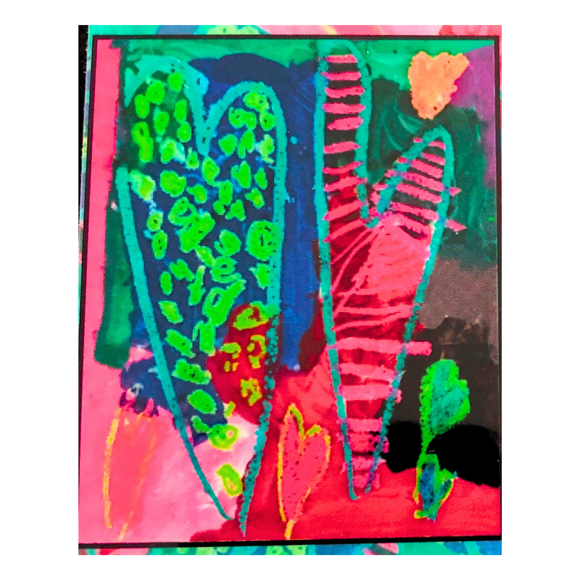 Abstract artwork with vibrant colors on a white background
