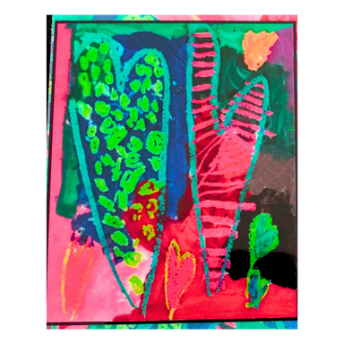 Abstract artwork with vibrant colors on a white background