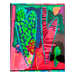 Abstract artwork with vibrant colors on a white background