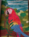 Colorful parrot illustration on a leaf with a natural background