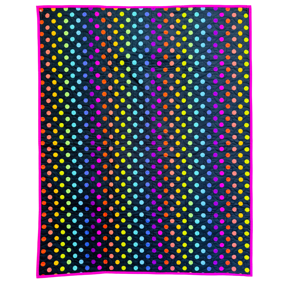 Colorful polka dot pattern on a black background