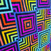 Colorful quilt with geometric pattern on a black background