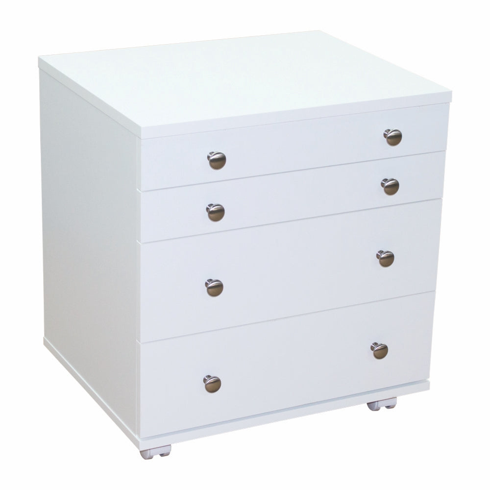 White dresser with multiple drawers on a white background