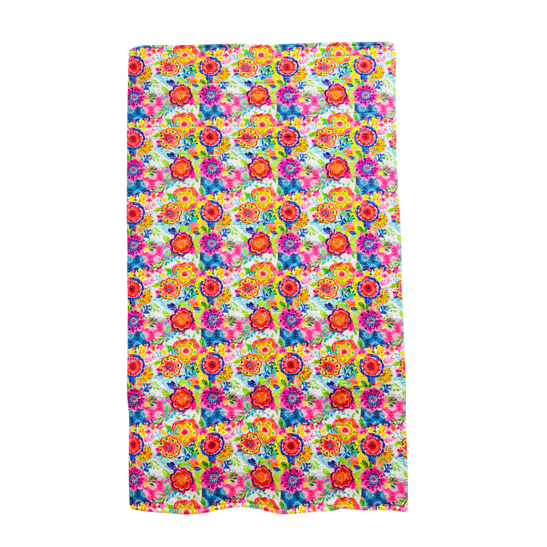 Colorful floral patterned towel on a white background