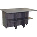 Gray office desk with shelves on a white background
