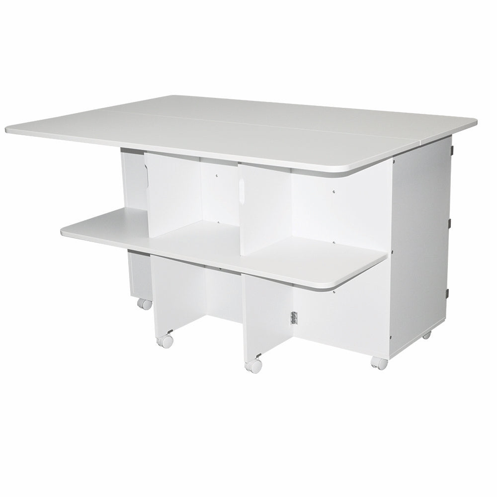 White desk with a shelf on a white background