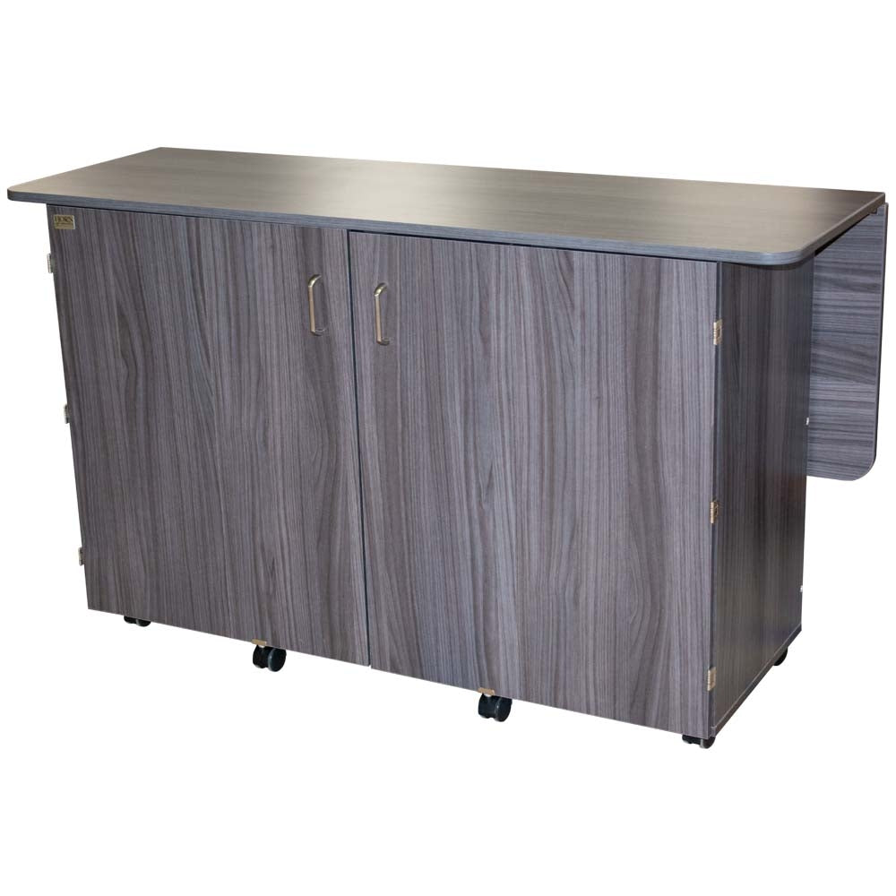 Gray wooden bar with metal countertop on a white background