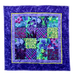 Colorful quilt with floral patterns on a purple background