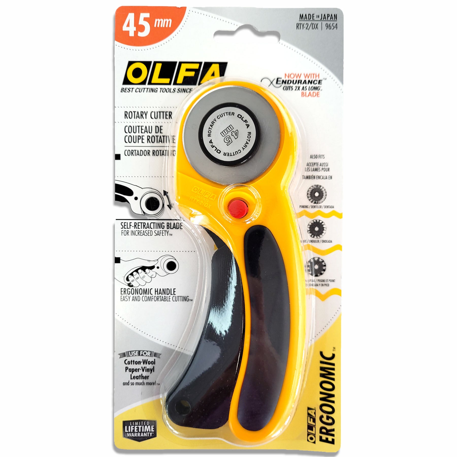 Olfa Rotary Cutter RTY-3/DX 60mm Ergonomic Handle with Free 2 Rotary Blade